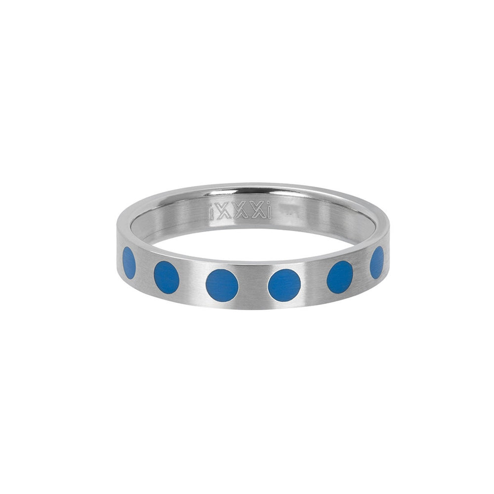 Zilverkleurige IXXXI dames vulring met blauwe stippen.