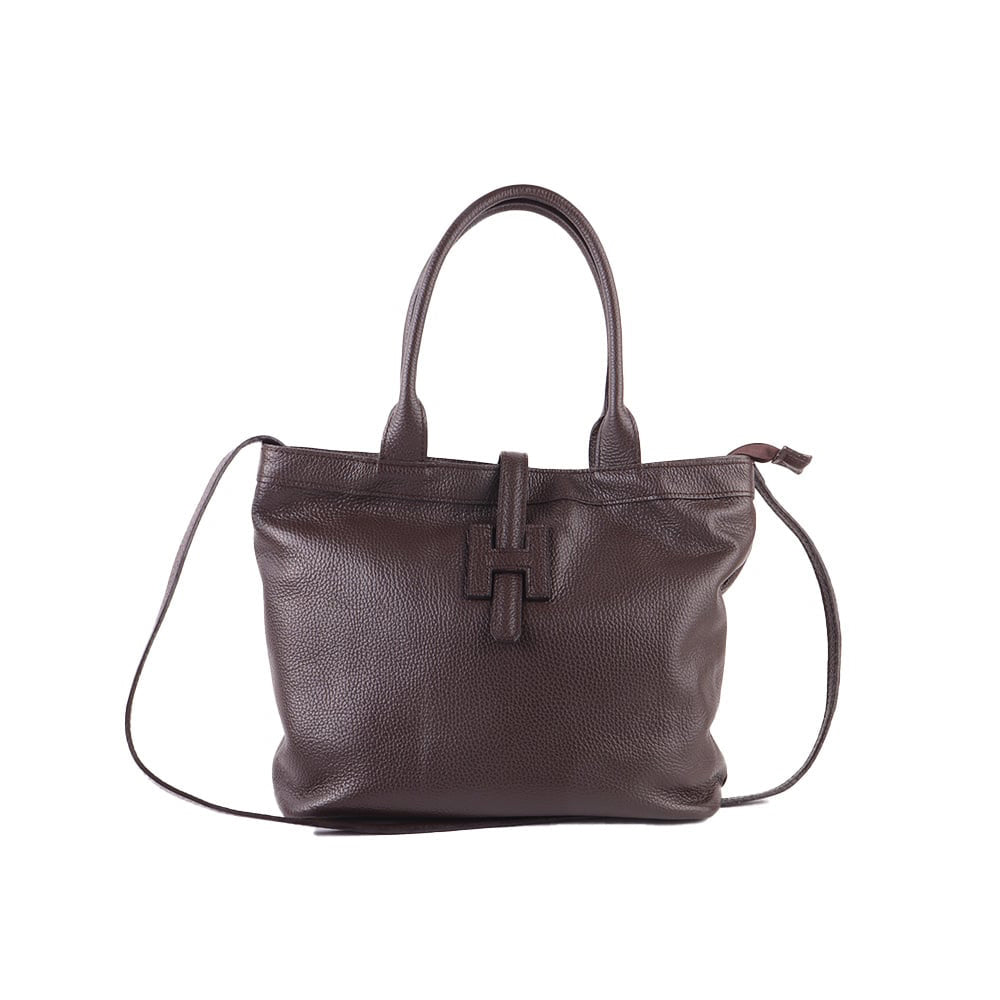 Lederen Handtas - H - Donkerbruin