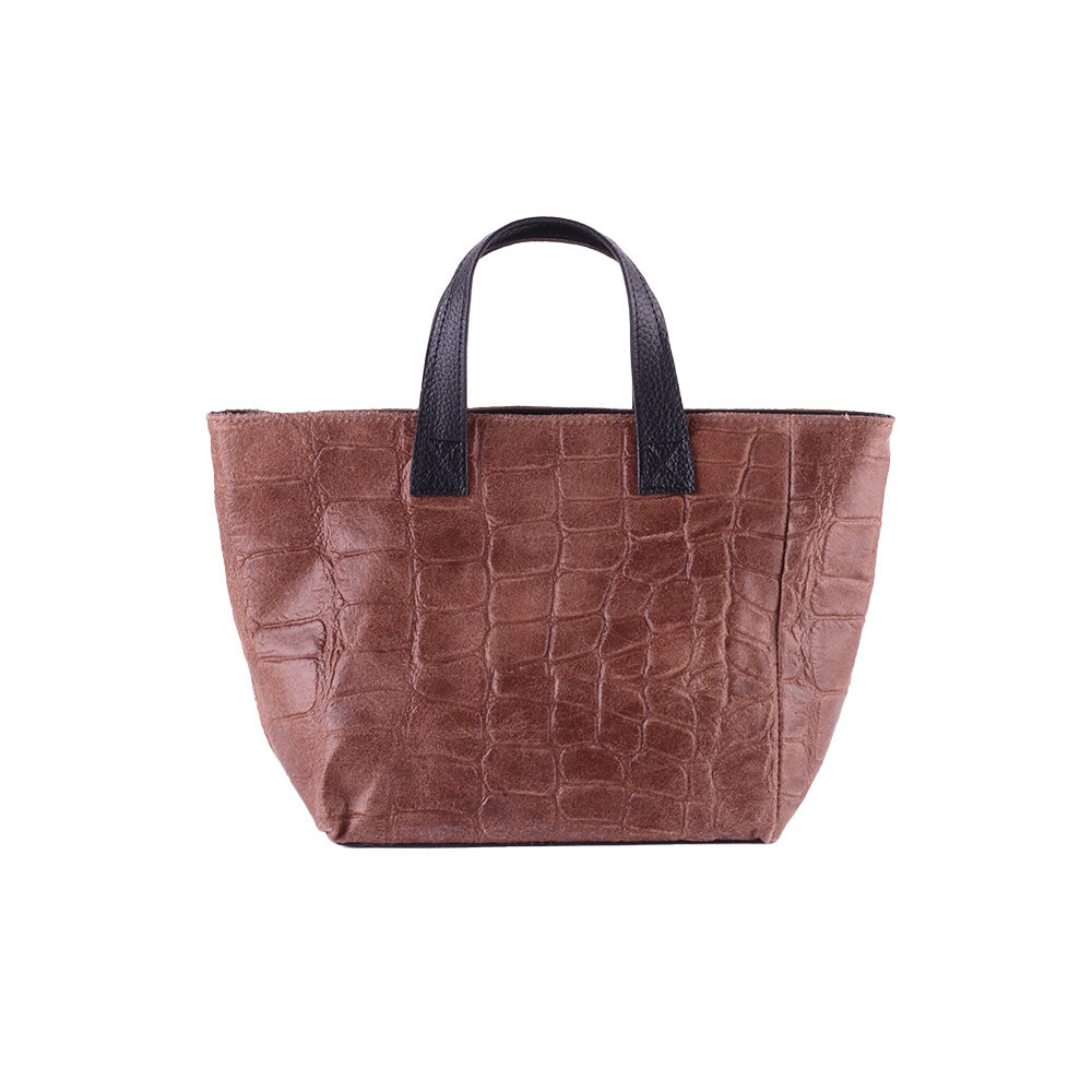 Lederen Croco Handtas - Donkerbruin