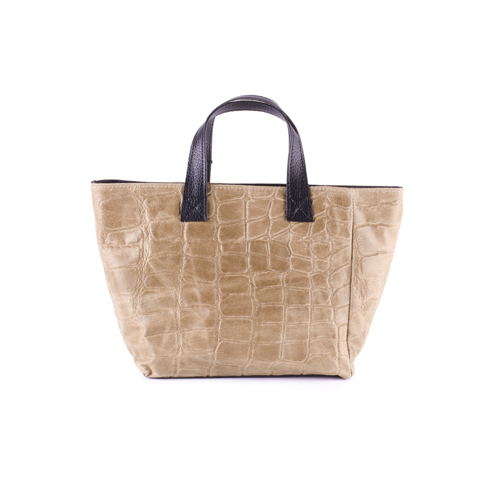 Lederen Croco Handtas - Beige