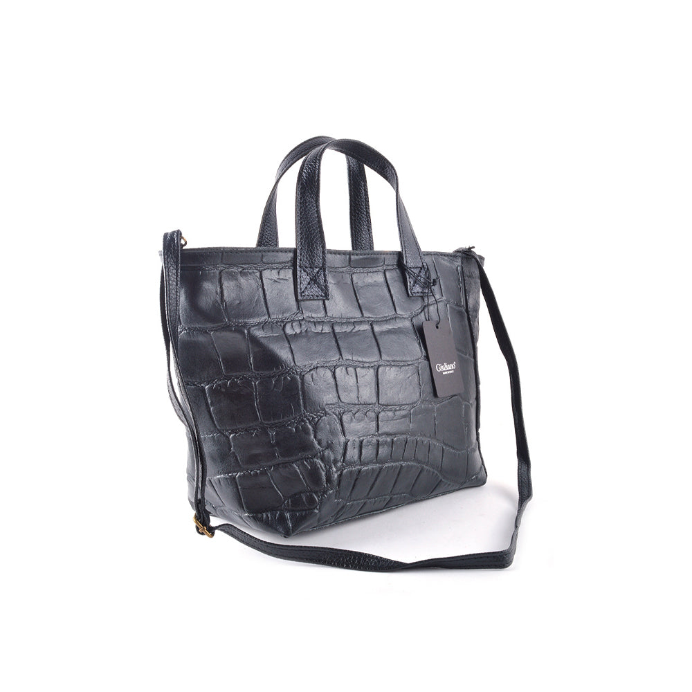 Lederen Croco Handtas - Zwart