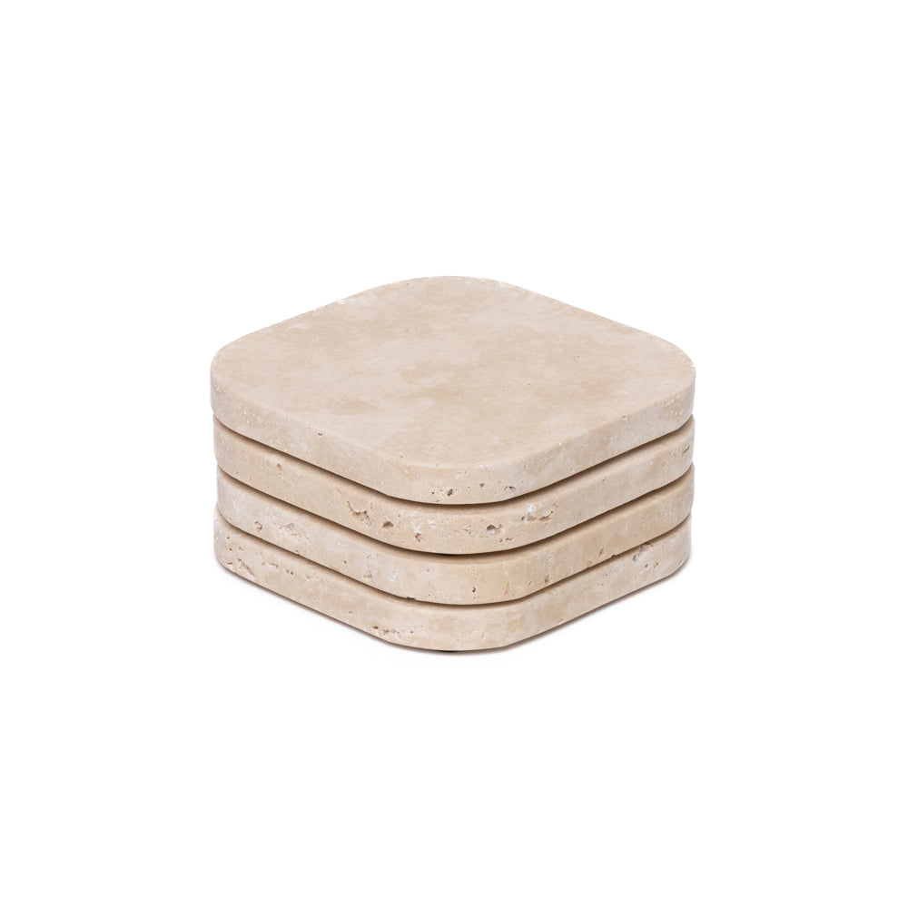 4 beige travertin onderzetters 
