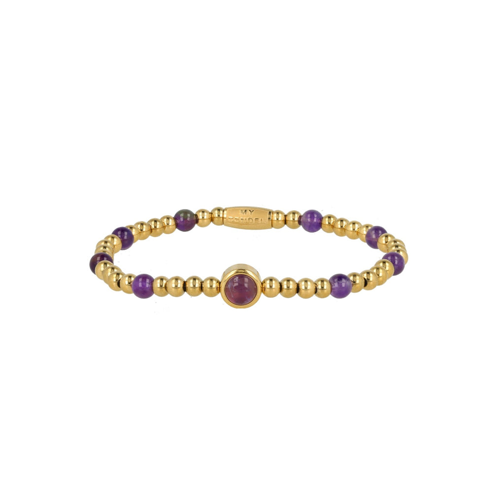 My Bendel - Gouden Kralen Armband Met Amethyst Edelstenen