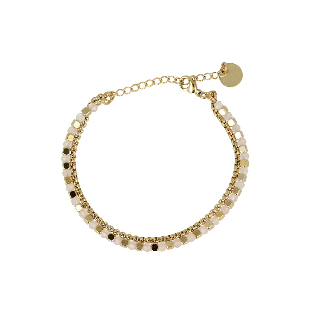 My Bendel - Gouden Armband Met Roze Glasstenen