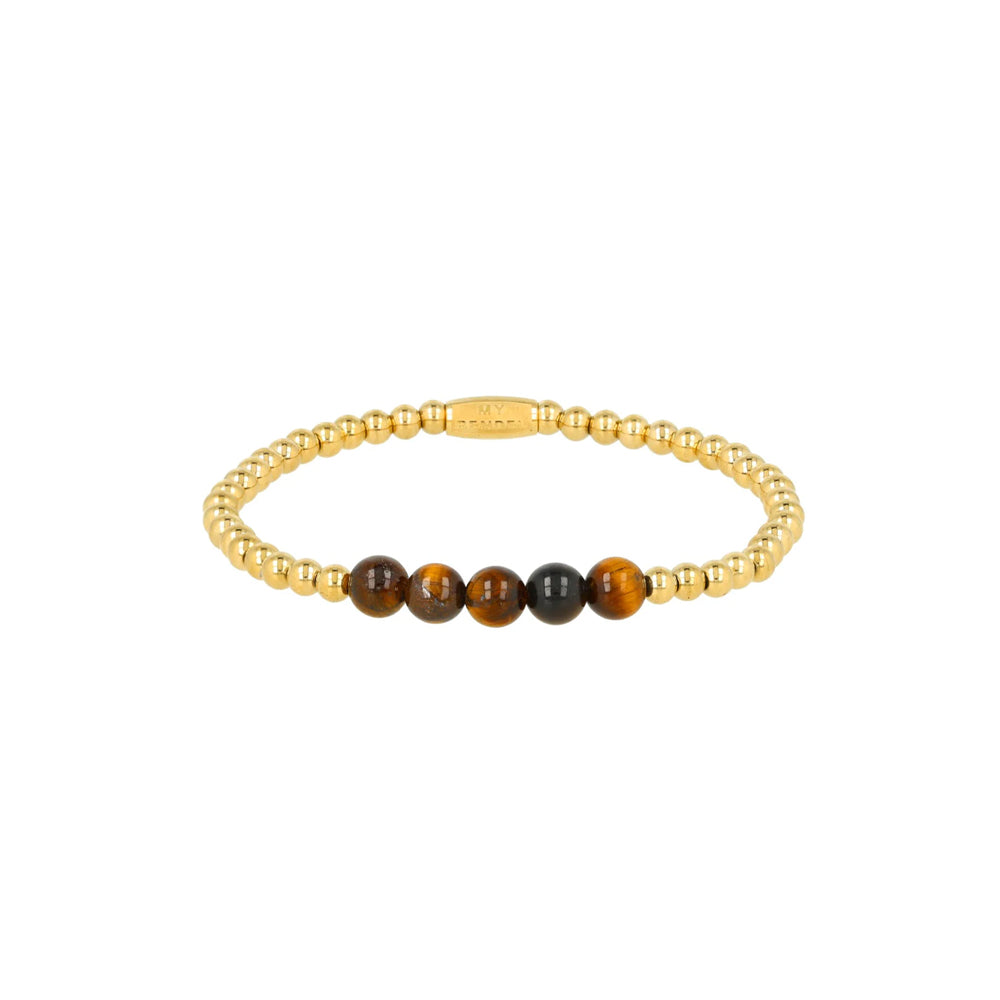 My Bendel - Gouden Kralen Armband Met Tiger Eye Edelstenen