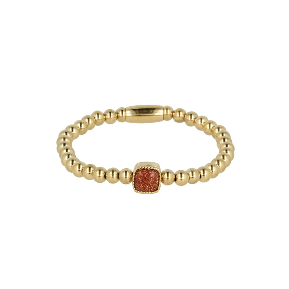 My Bendel - Gouden Kralen Armband Met Gold Sand Stone Edelsteen