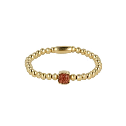 My Bendel - Gouden Kralen Armband Met Gold Sand Stone Edelsteen