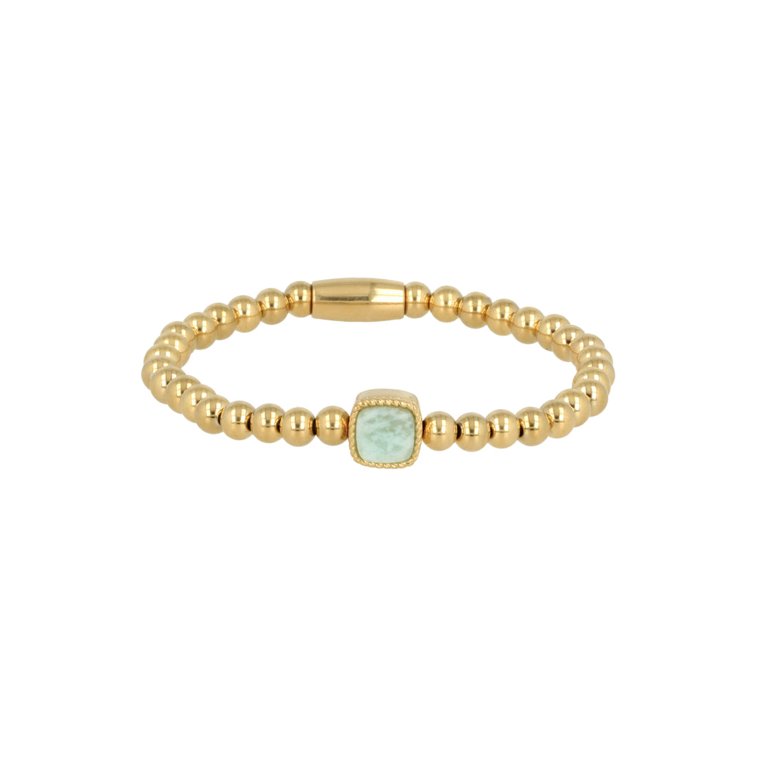 My Bendel - Gouden Kralen Armband Met Amazonite Edelsteen