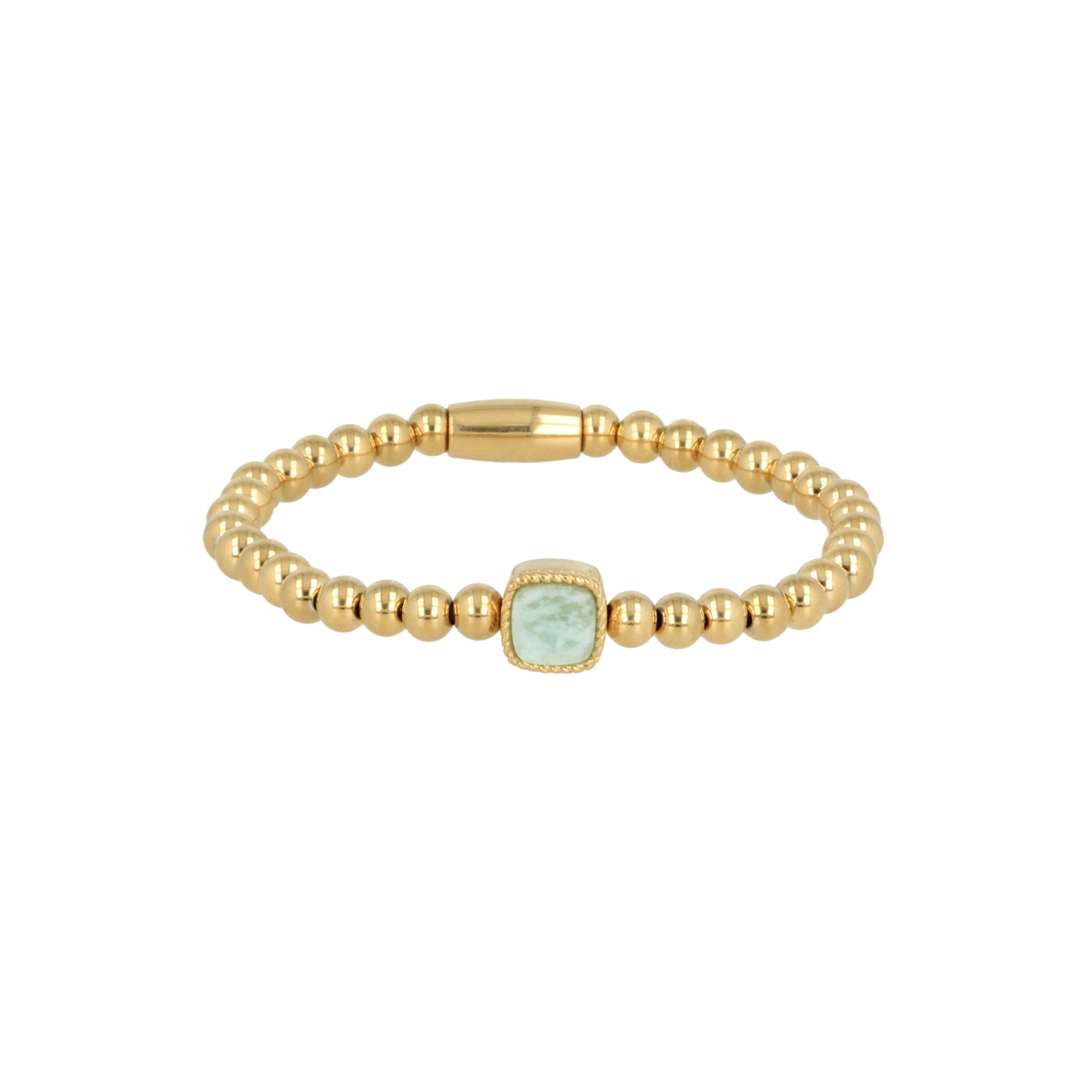 My Bendel - Gouden Kralen Armband Met Amazonite Edelsteen