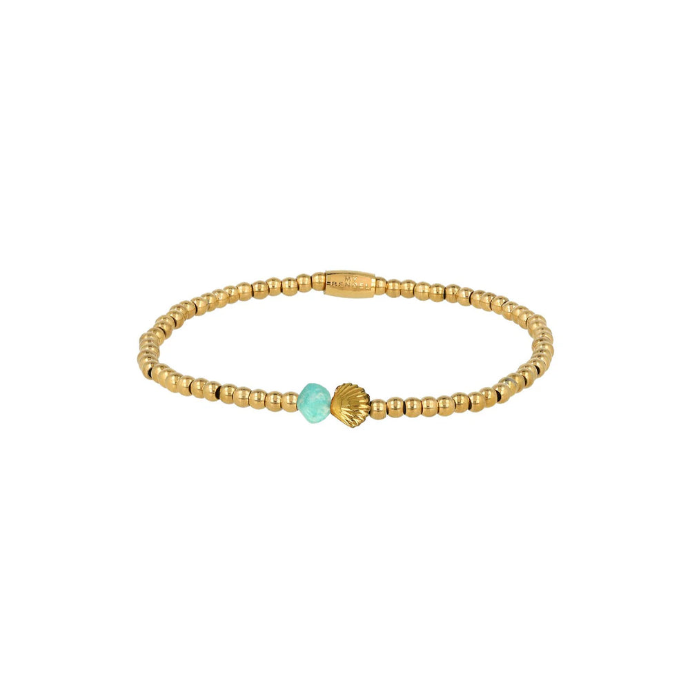 My Bendel - Gouden Kralen Armband Met Amazonite &amp; Schelp