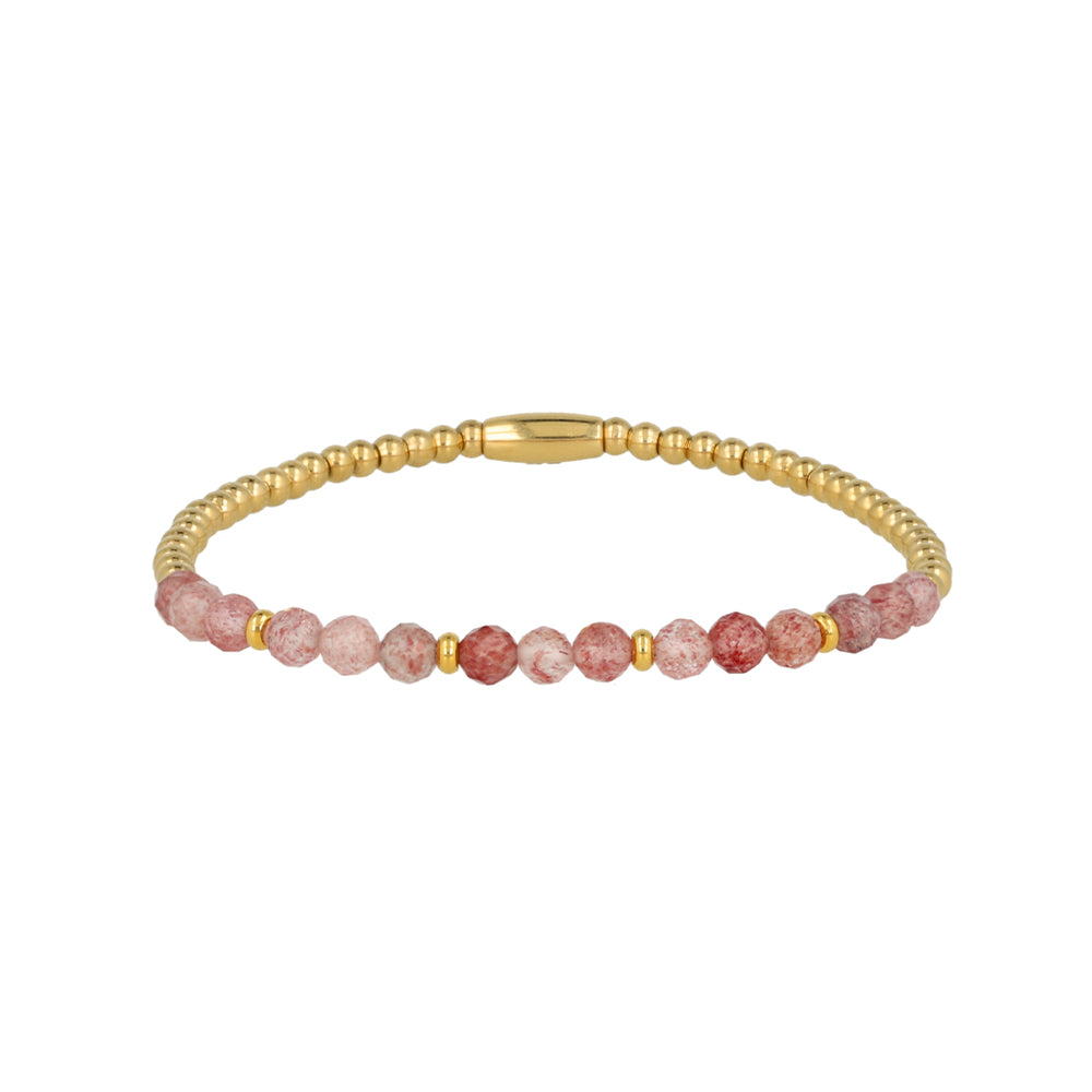 My Bendel - Gouden Kralen Armband Met Berry Quartz