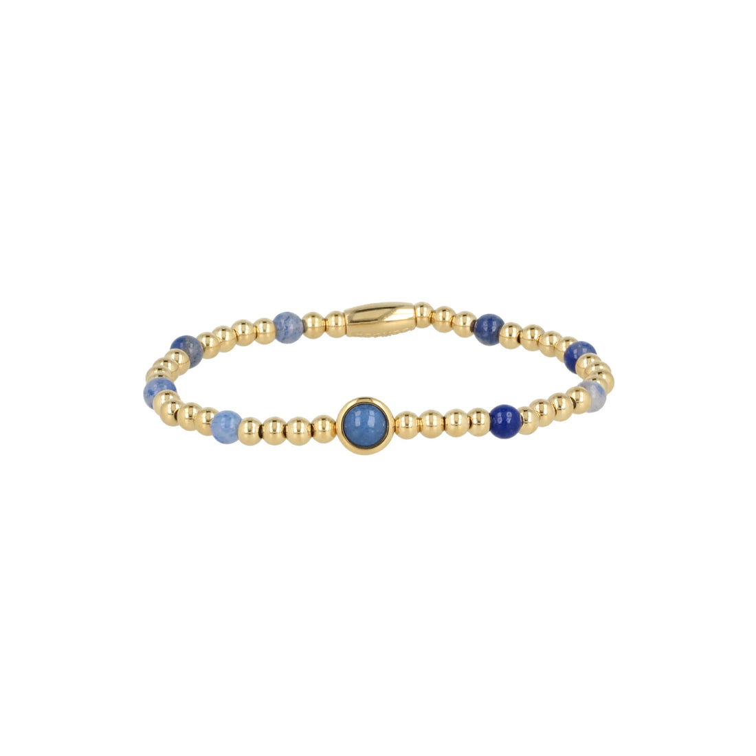 My Bendel - Gouden Kralen Armband Met Blue Aventurine Edelstenen