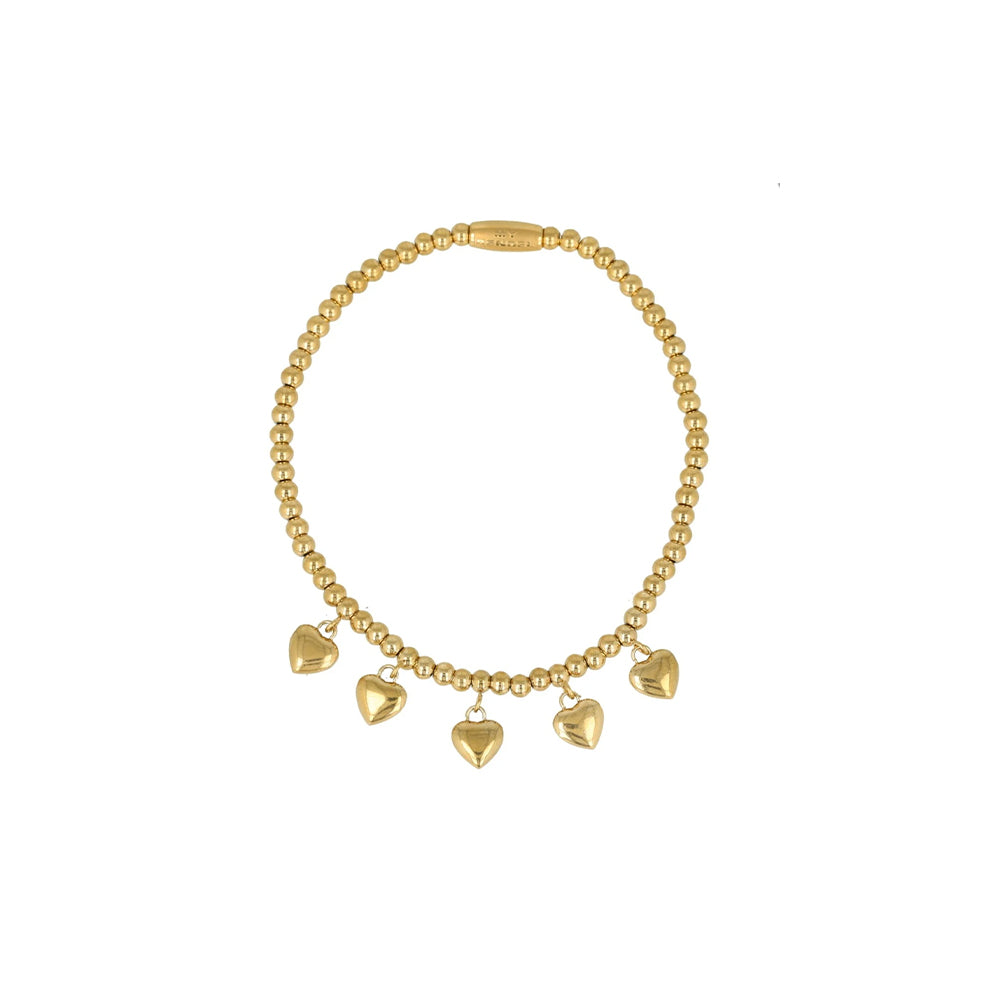 My Bendel - Gouden Kralen Armband Met Hartjes Bedels