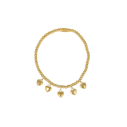 My Bendel - Gouden Kralen Armband Met Hartjes Bedels