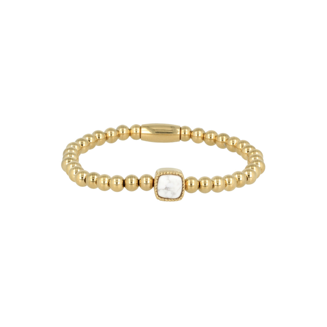 My Bendel - Gouden Kralen Armband Met Howlite Edelsteen