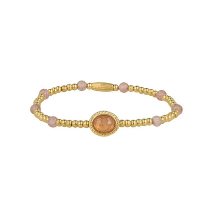 My Bendel - Gouden Kralen Armband Met Ovale Berry Quartz Edelstenen