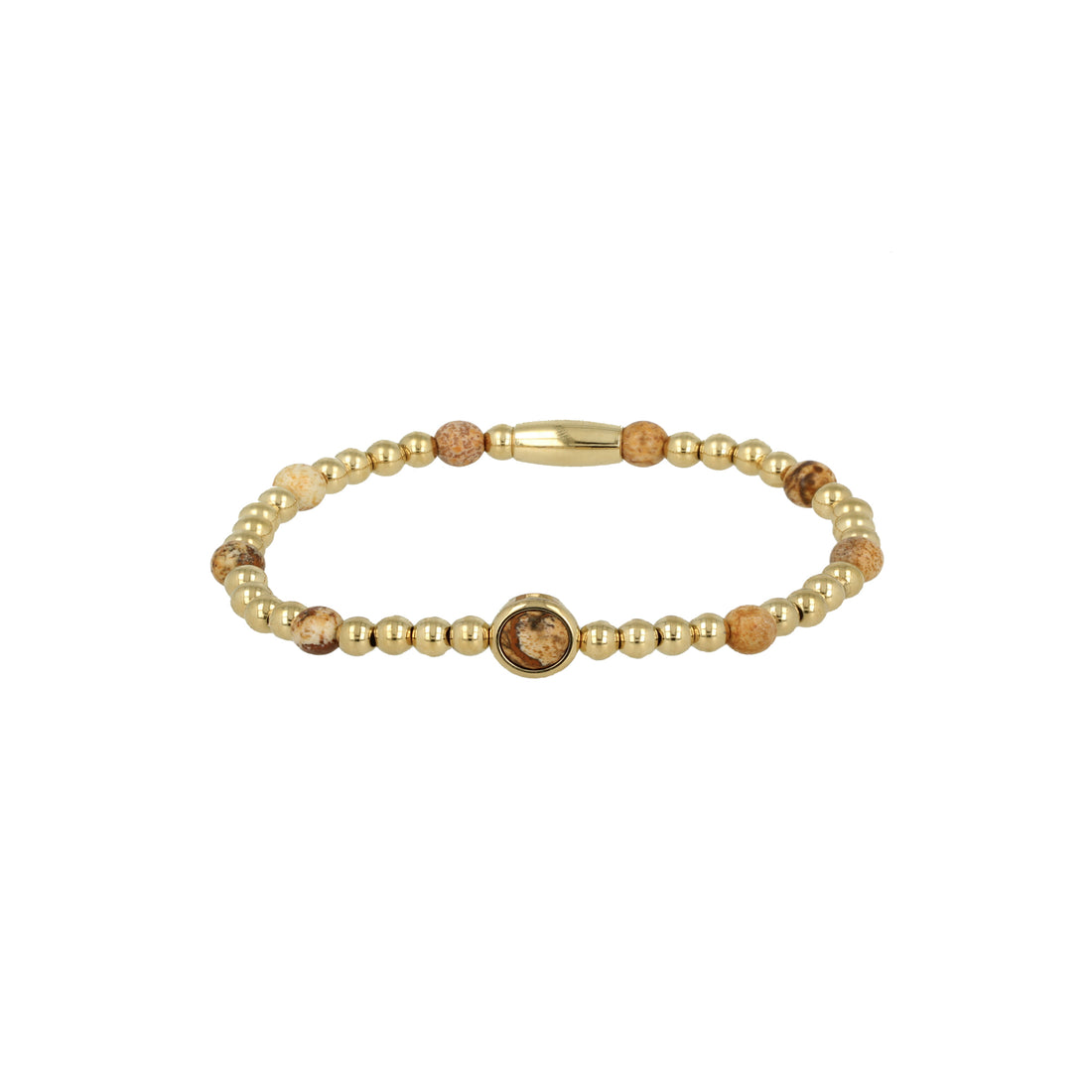 My Bendel - Gouden Kralen Armband Met Picture Jasper Edelstenen