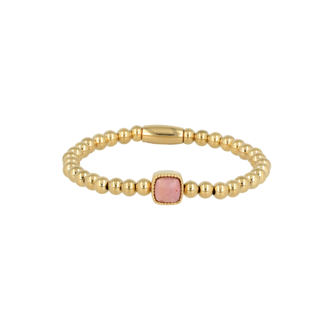 My Bendel - Gouden Kralen Armband Met Rhodonite Edelsteen