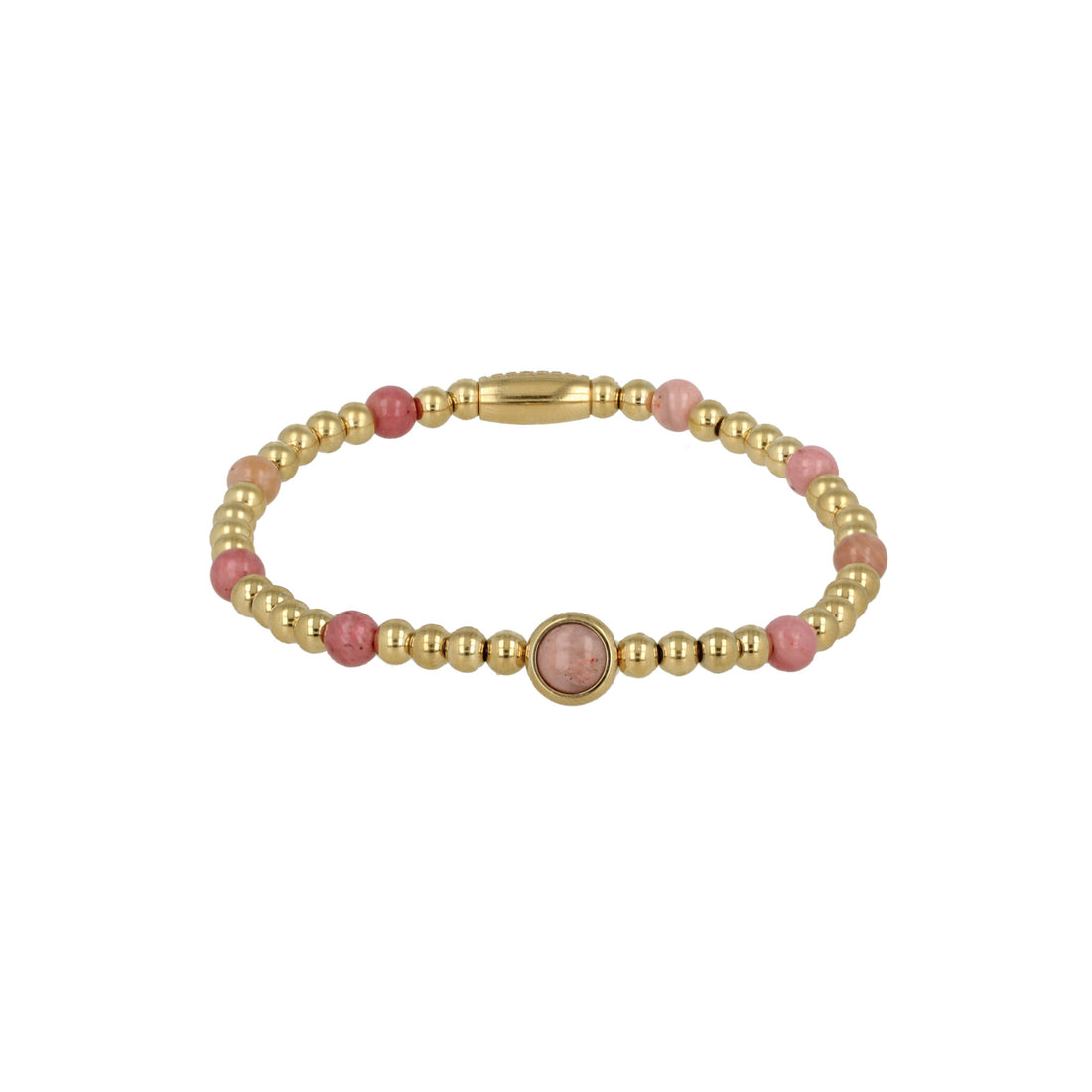 My Bendel - Gouden Kralen Armband Met Rhodonite Edelstenen