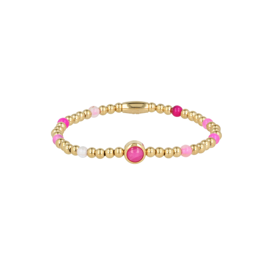My Bendel - Gouden Kralen Armband Met Rose Stripe Agate Edelstenen