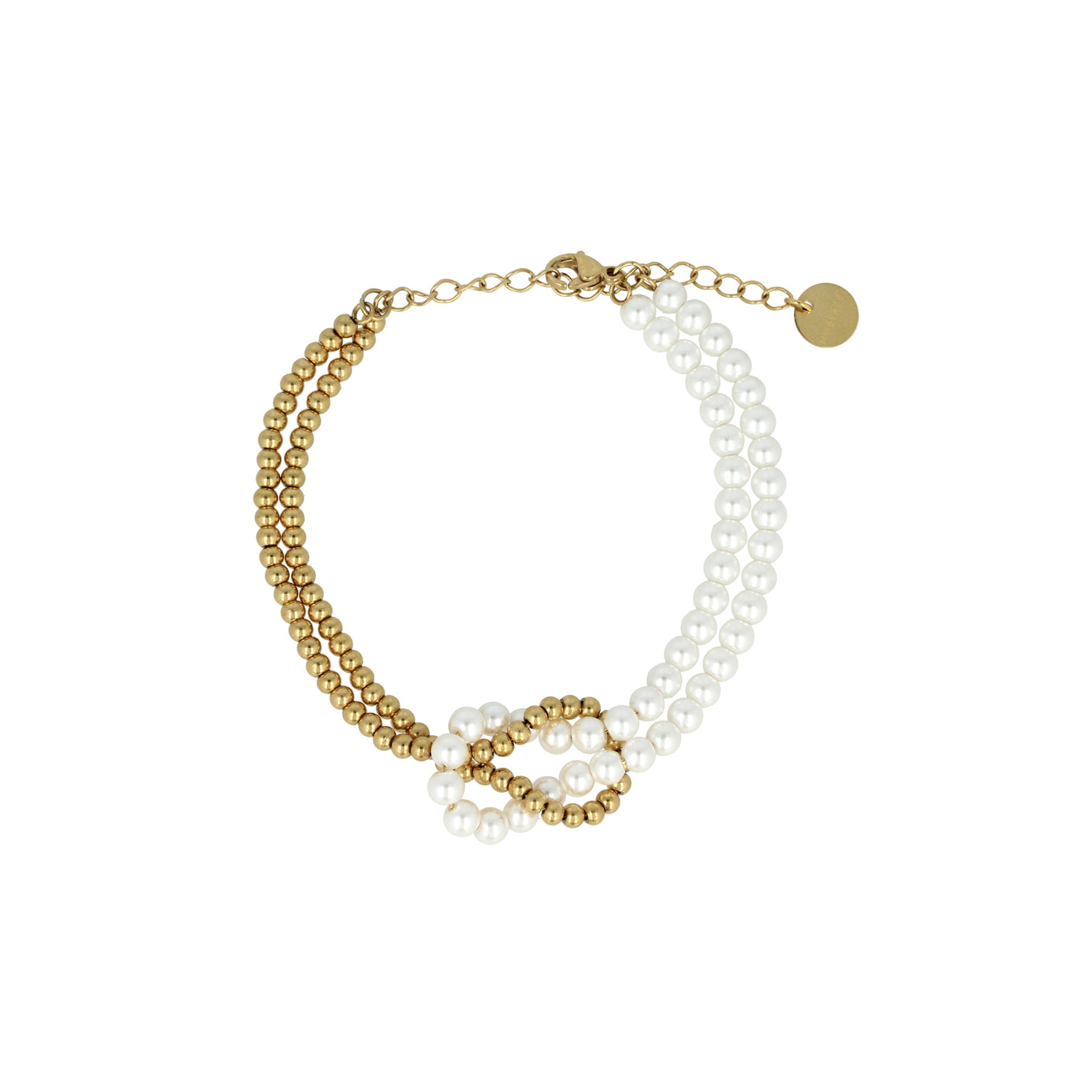 My Bendel - Kralen Armband Met Witte Parels &amp; Lus