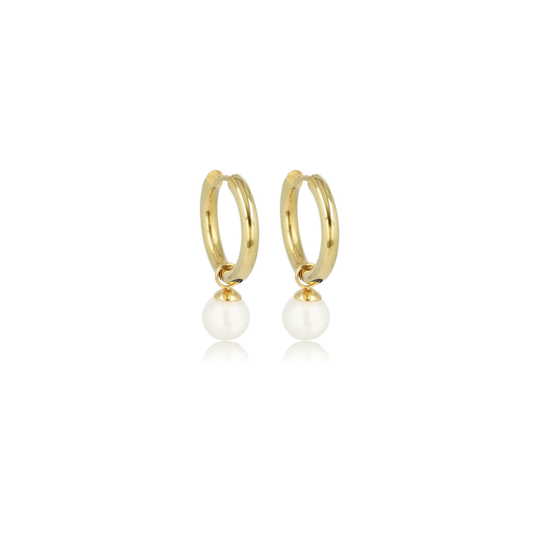 My Bendel - Gouden Oorbellen Creolen Met Witte Parel
