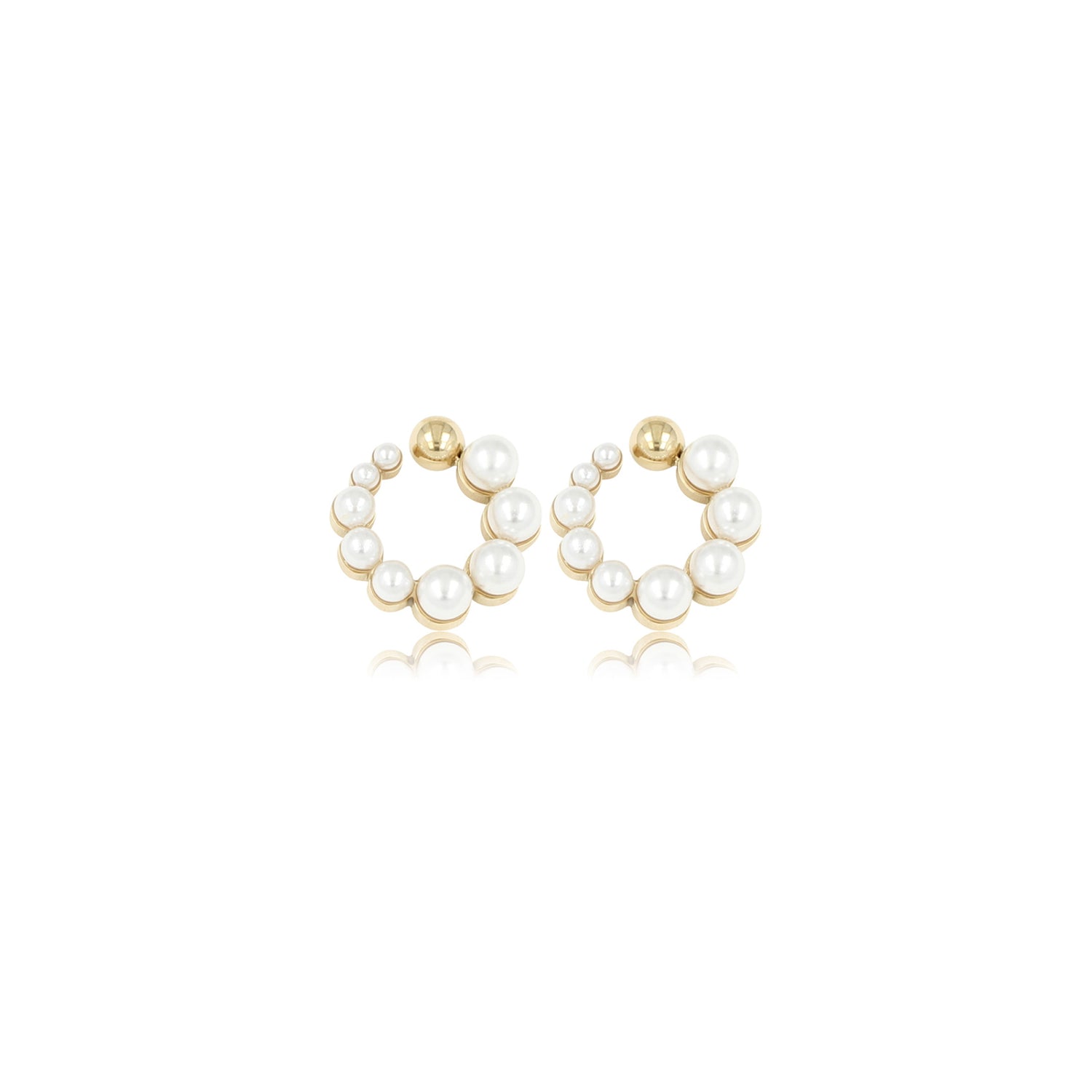 My Bendel - Kleine Gouden Oorbellen Met Witte Parels