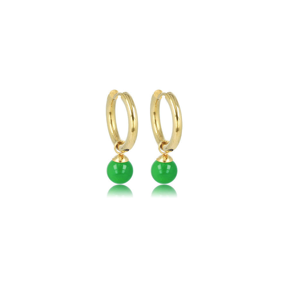 My Bendel - Gouden Oorbellen Creolen Met Green Agate Hanger