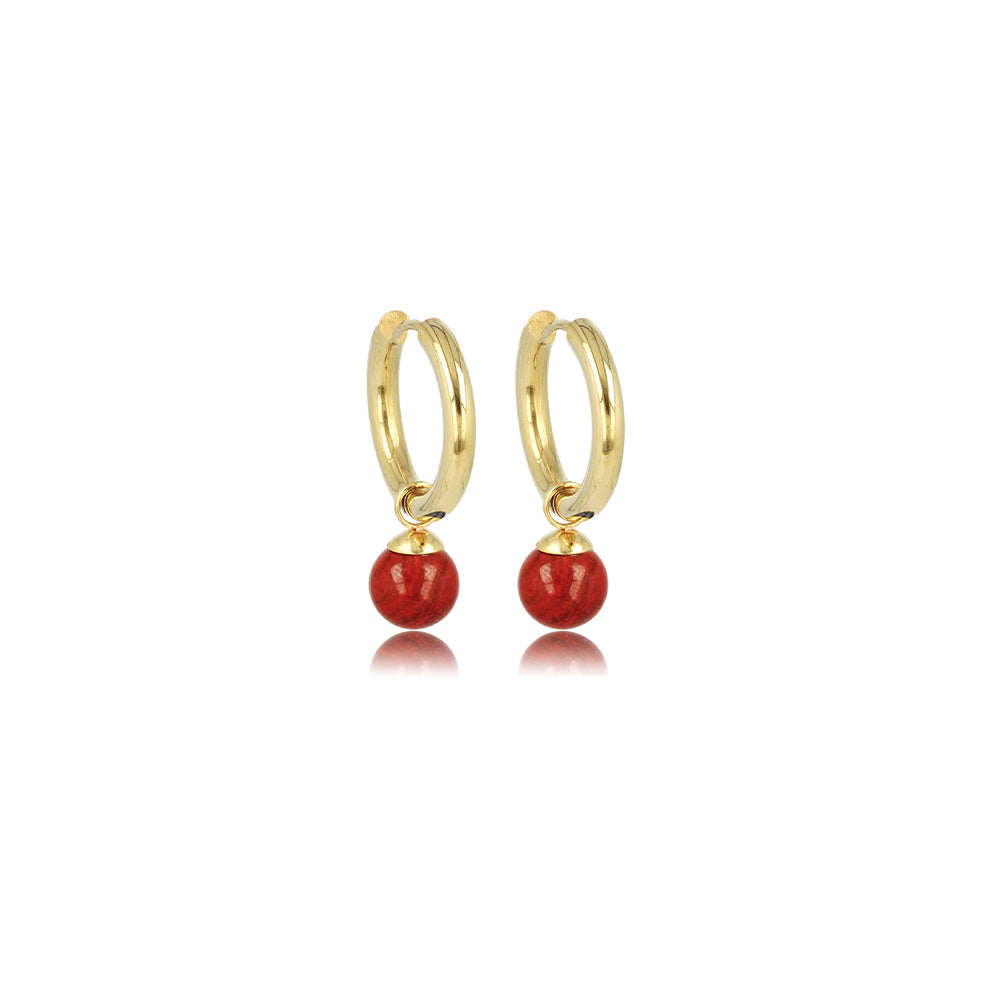My Bendel - Gouden Oorbellen Creolen Met Red Aventurine Hanger
