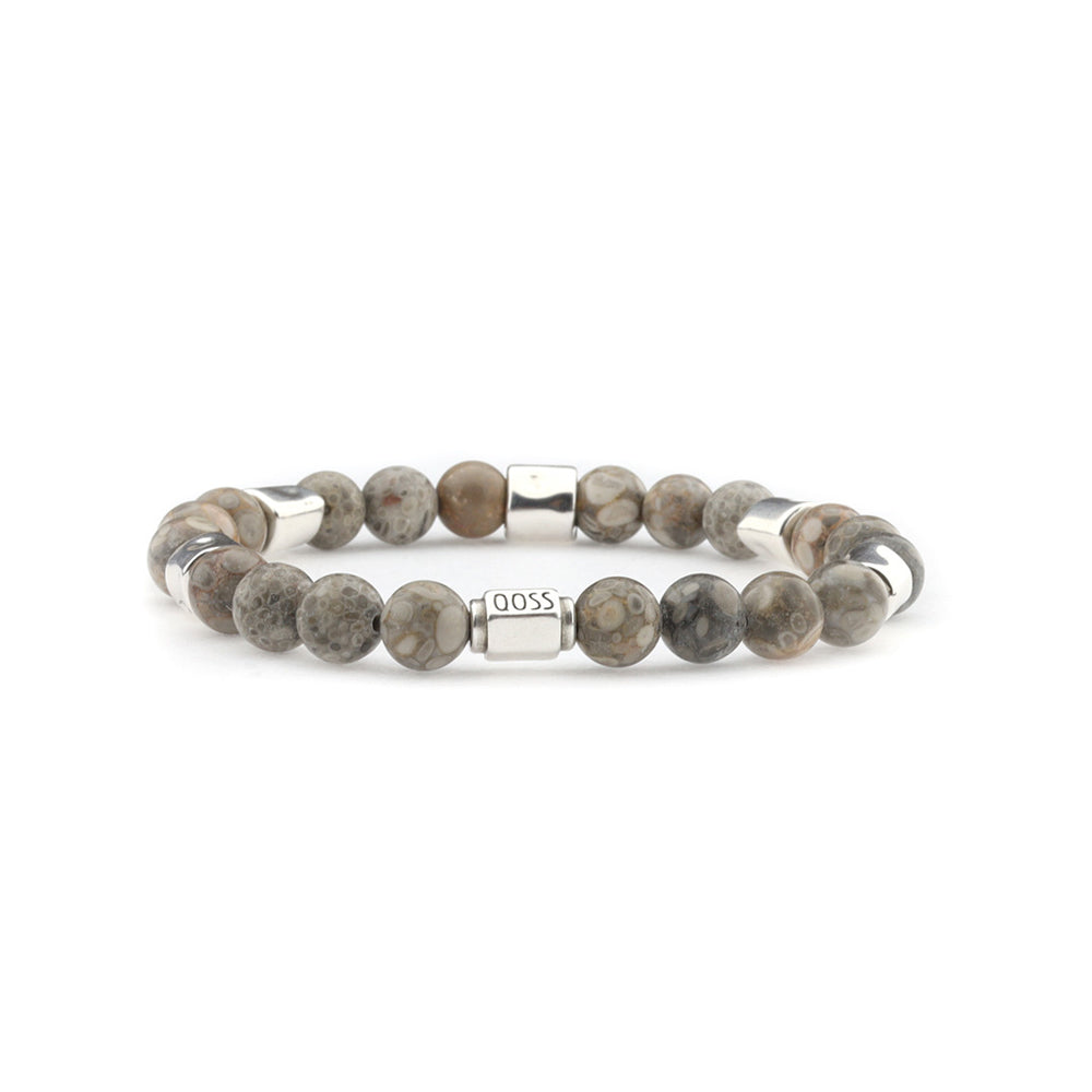 qoss heren armband met taupe kralen en zilver