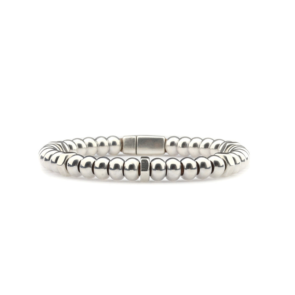 qoss heren armband met zilverkleurige kralen