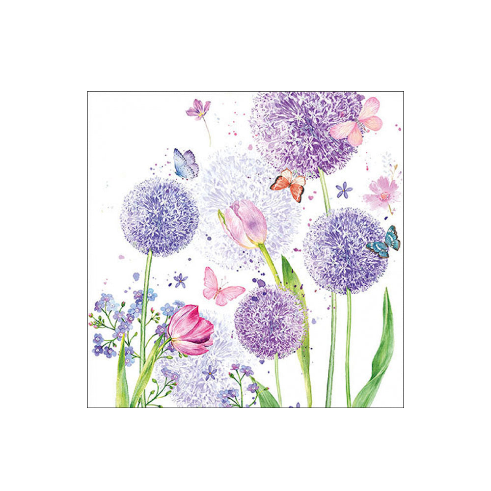 papieren servetten met paarse bloemen en vlinders