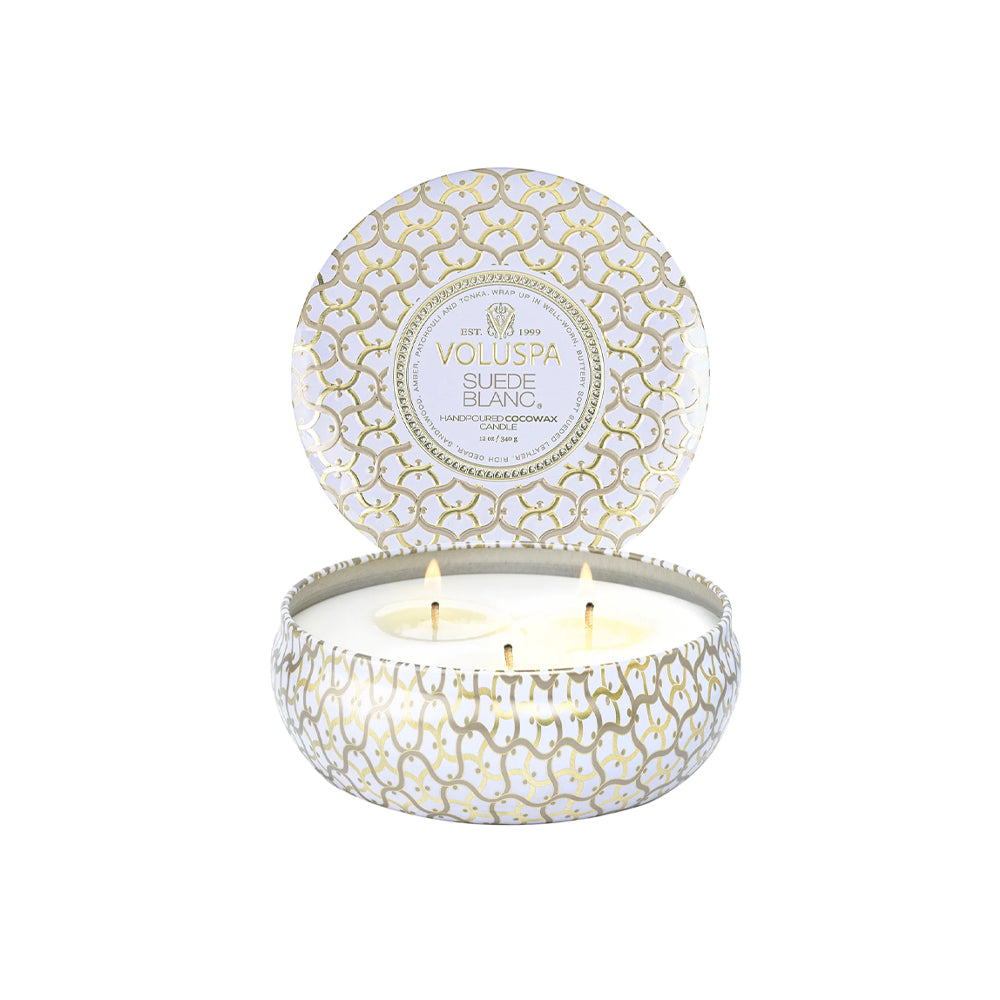 voluspa geurkaars suede blanc groot blikje