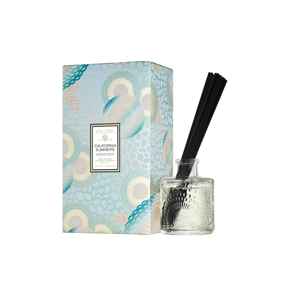 Voluspa geurstokjes in de geur California Summers, verpakt in een luxe cadeaudoos.