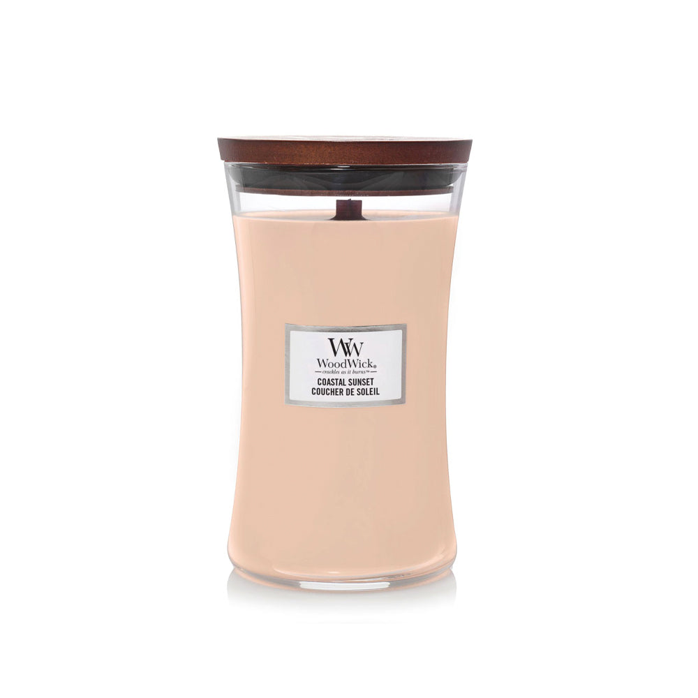 roze woodwick geurkaars large coastal sunset 
