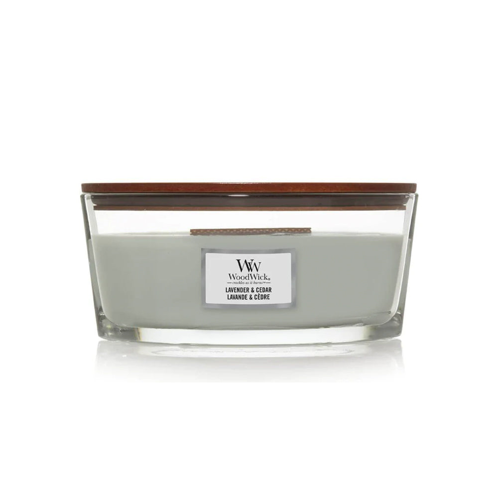 woodwick geurkaars ellipse lavender &amp; cedar