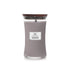 grijze woodwick geurkaars large sueded sandalwood