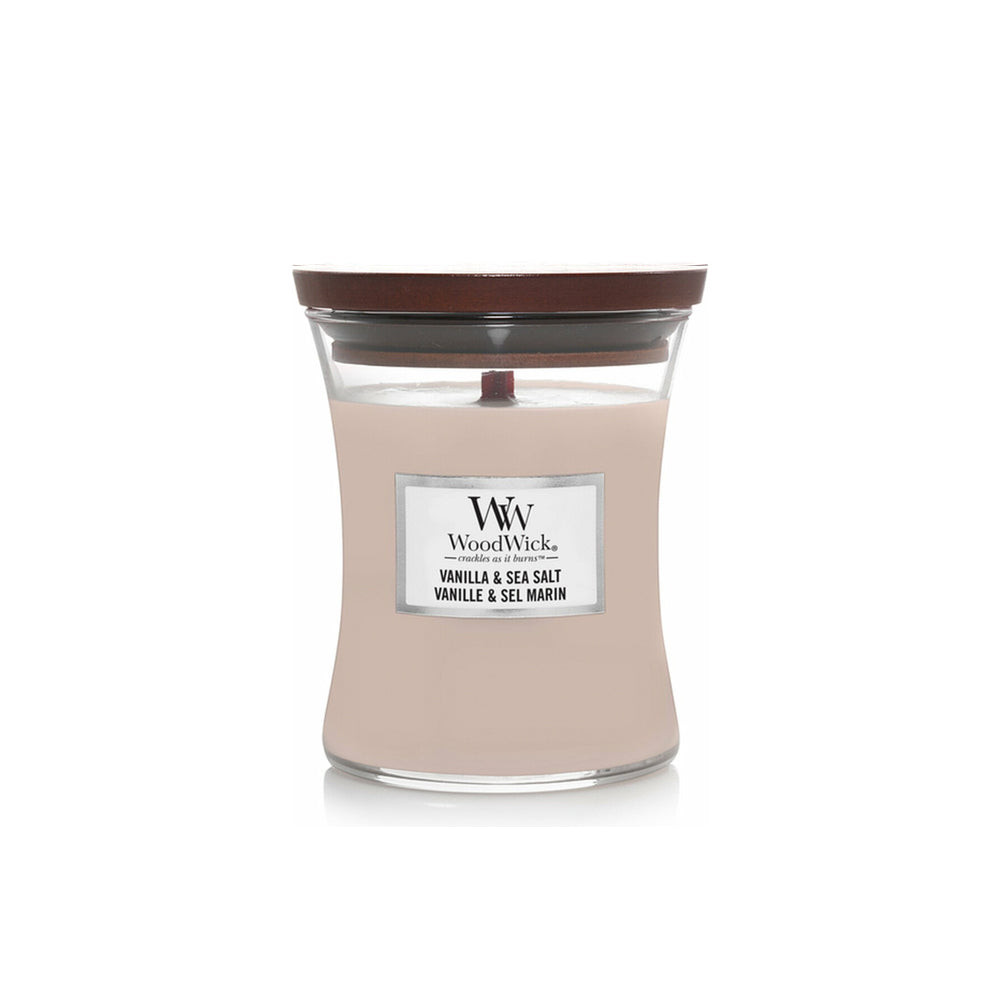 woodwick geurkaars medium vanilla &amp; sea salt