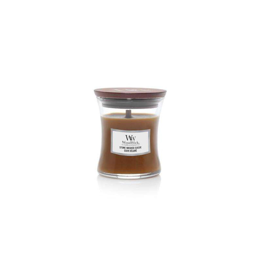 woodwick geurkaars mini stone washed suede