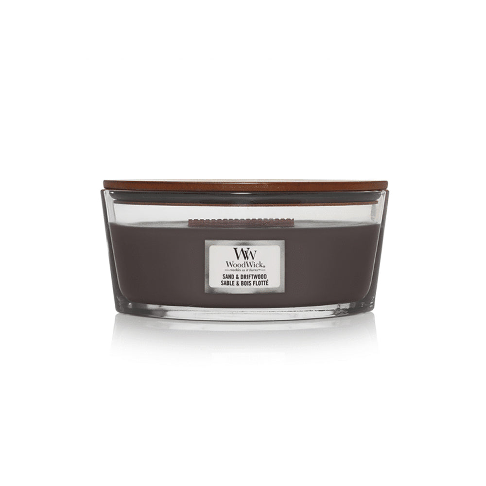 woodwick geurkaars ellipse sand &amp; driftwood