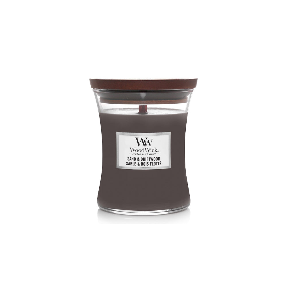 woodwick geurkaars medium sand &amp; driftwood