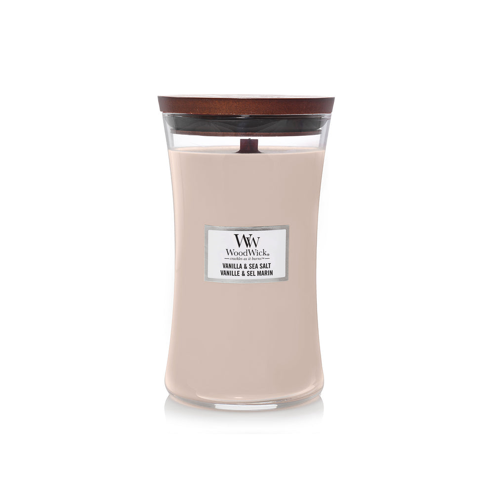 woodwick geurkaars large vanilla &amp; sea salt