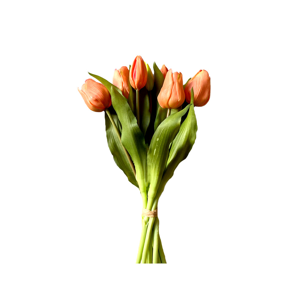 Zijden Bloemen - Groot bosje Tulpen - Oranje - Real Touch