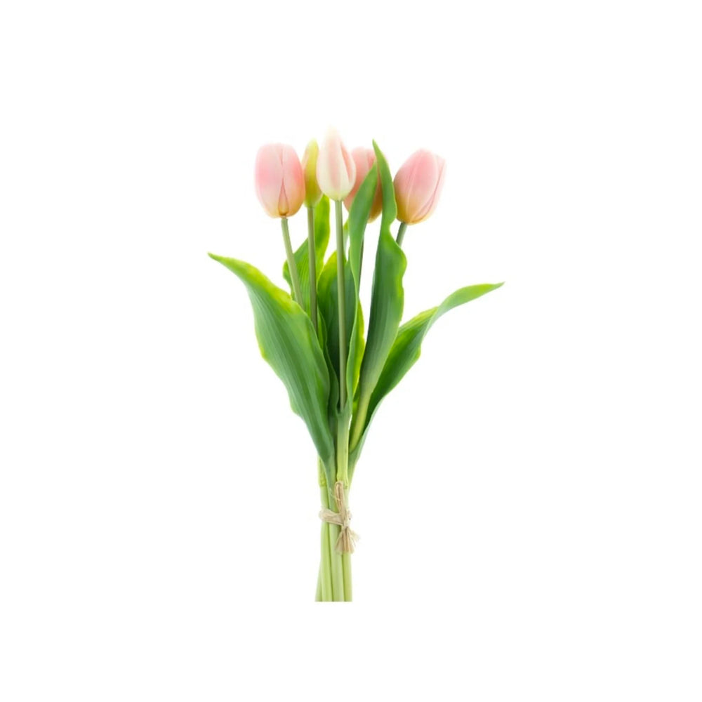 Zijden Bloemen - Klein bosje Tulpen - Zachtroze - Real Touch