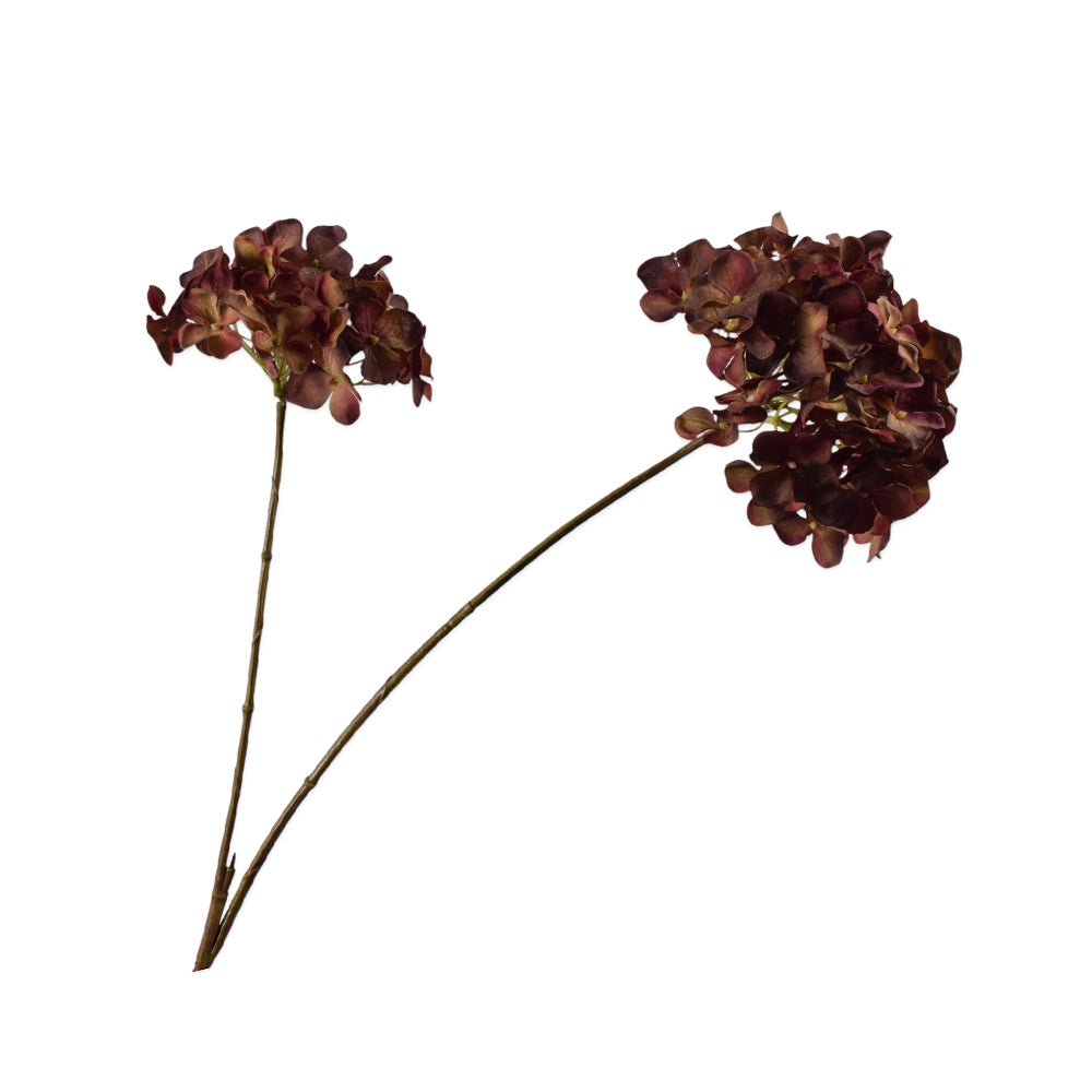 Zijden Bloemen - Silk-ka - Hortensia Tak Rood / Bruin